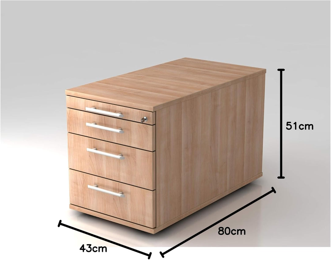 bümö Rollcontainer mit Schubladen, Container abschliessbar aus Holz in Nussbaum - Rollwagen für&
