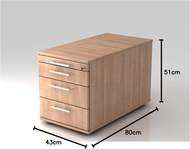 bümö Rollcontainer mit Schubladen, Container abschliessbar aus Holz in Nussbaum - Rollwagen für&