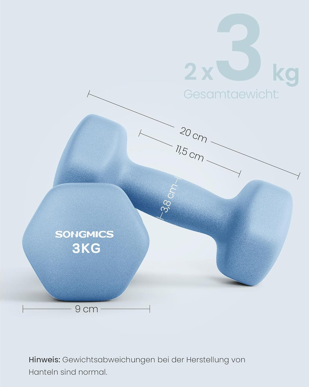 SONGMICS 2 Stück Hexagon Hanteln mit Neoprenbeschichtung für Krafttraining, Fitness, Zuhause 2 x 3 k