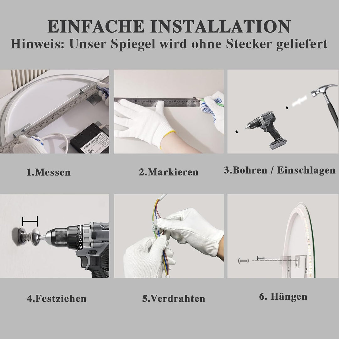 Spiegel Rund mit Beleuchtung 80cm: Badezimmerspiegel Bluetooth Badspiegel-mit- Beleuchtung, Beschlag