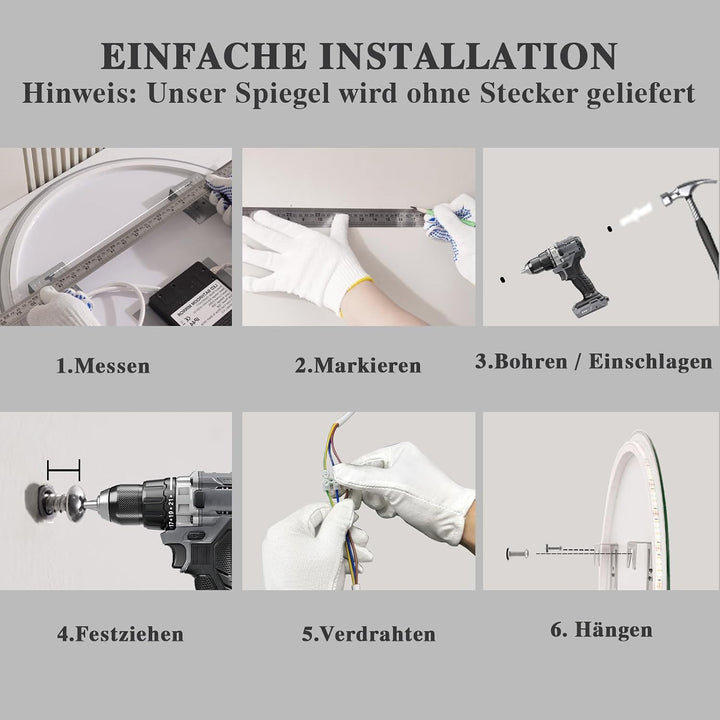 Spiegel Rund mit Beleuchtung 80cm: Badezimmerspiegel Bluetooth Badspiegel-mit- Beleuchtung, Beschlag