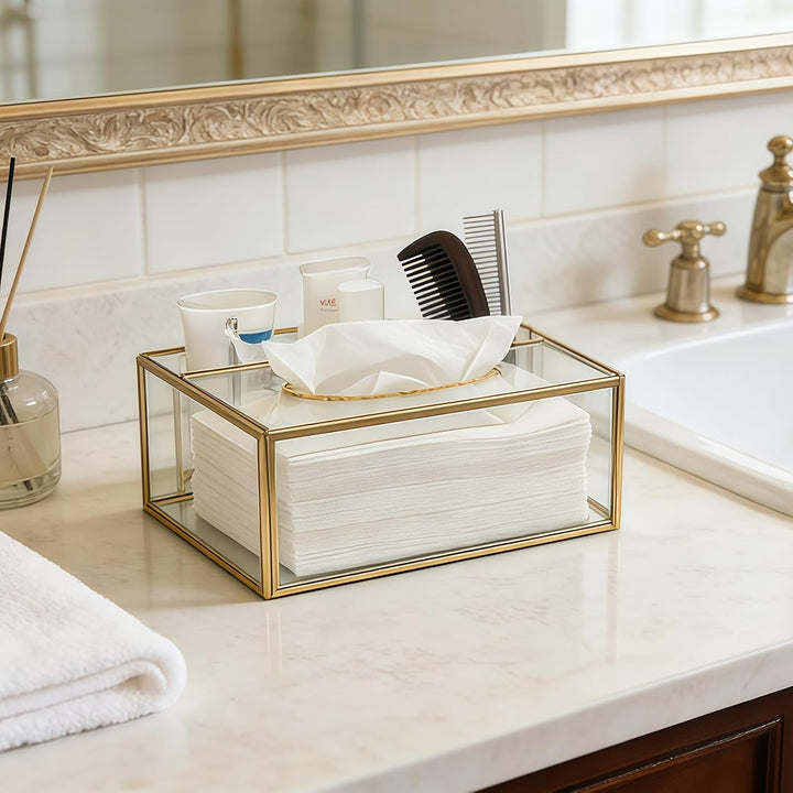 SLHEQING Make up Organizer Beauty Organizer Tray Schmuck Pinselhalter Gold, Glas Kosmetikbox, Klar D