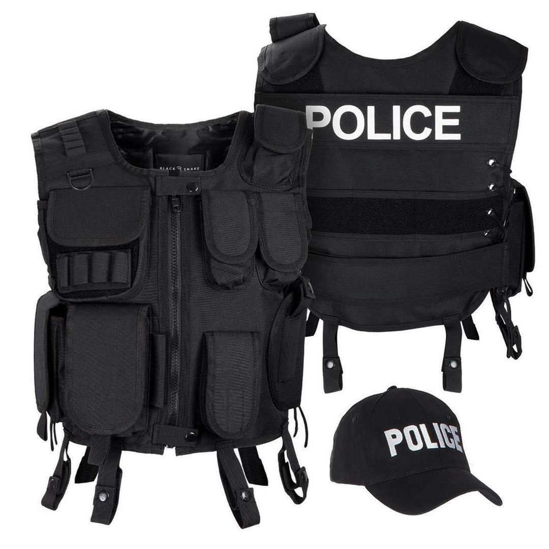 Black Snake SWAT FBI Security Police Agenten Kostüm Einsatzweste und Baseball Cap M-L POLICE, M-L PO