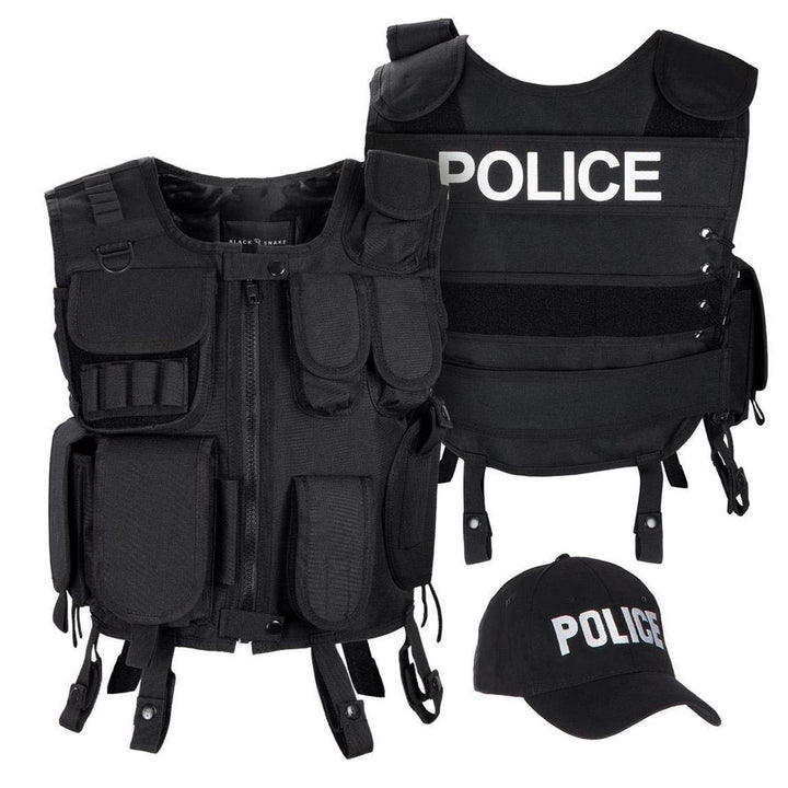 Black Snake SWAT FBI Security Police Agenten Kostüm Einsatzweste und Baseball Cap M-L POLICE, M-L PO