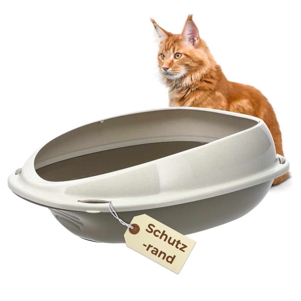 GarPet Katzenklo ohne Deckel 57x40x19 cm Katzentoilette mit Rand Katzen WC Schalentoilette grau oval
