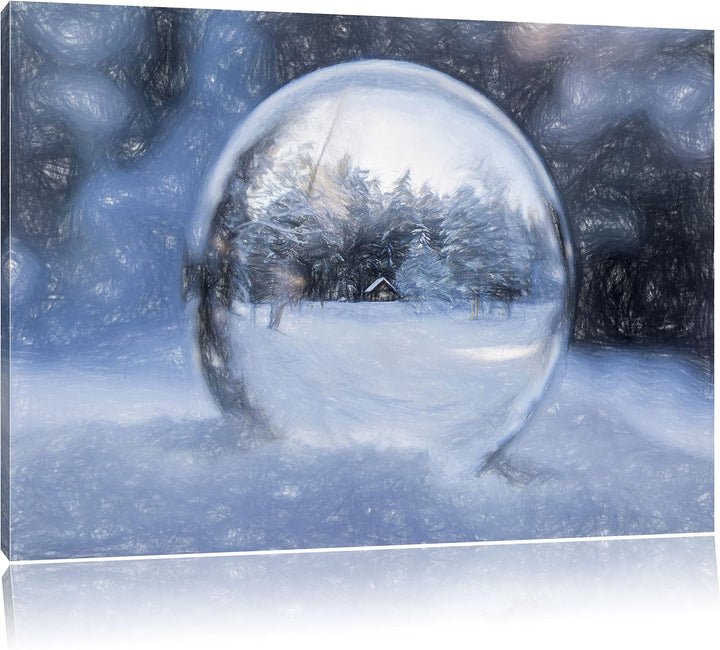 Pixxprint Eiskugel Winterlandschaft als Leinwandbild/Grösse: 100x70 cm/Wandbild/Kunstdruck/fertig be