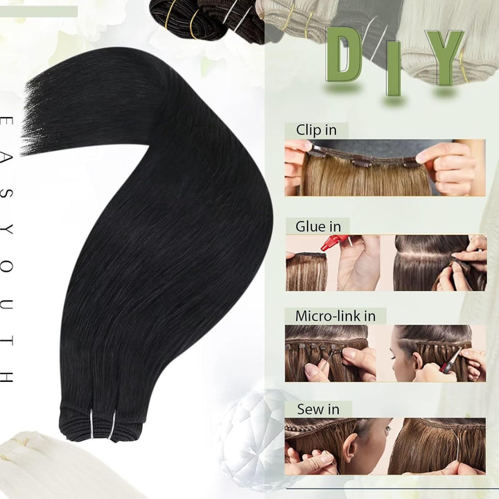 Easyouth Extensions Tressen Echthaar Braun Echthaar Tressen Zum Einnähen Dunkelbraun Weft Extensions