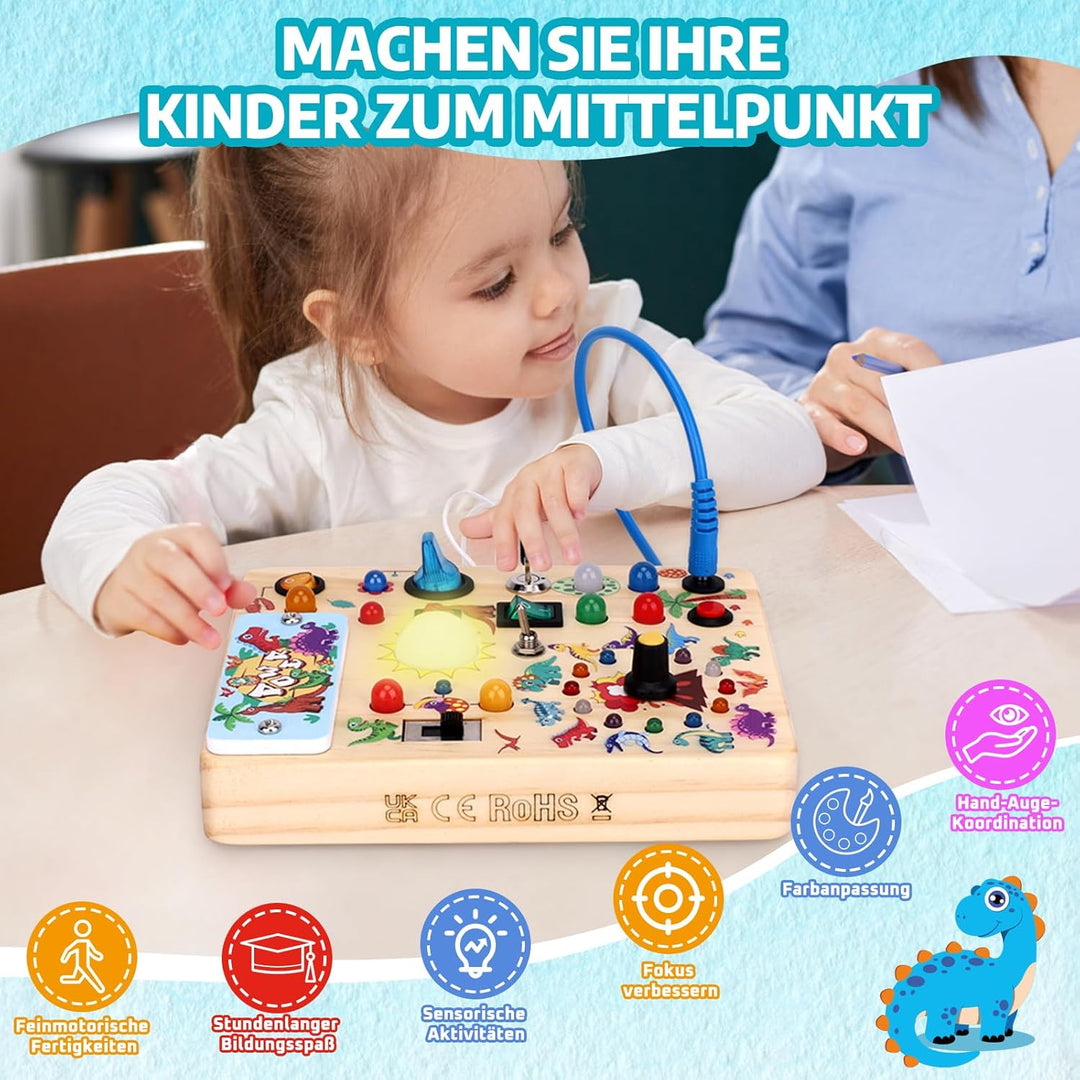 Konijiwa Dinosaur Montessori Spielzeug ab 1 Jahr Busy Board Activity Board Spielzeug ab 2 Jahre Holz