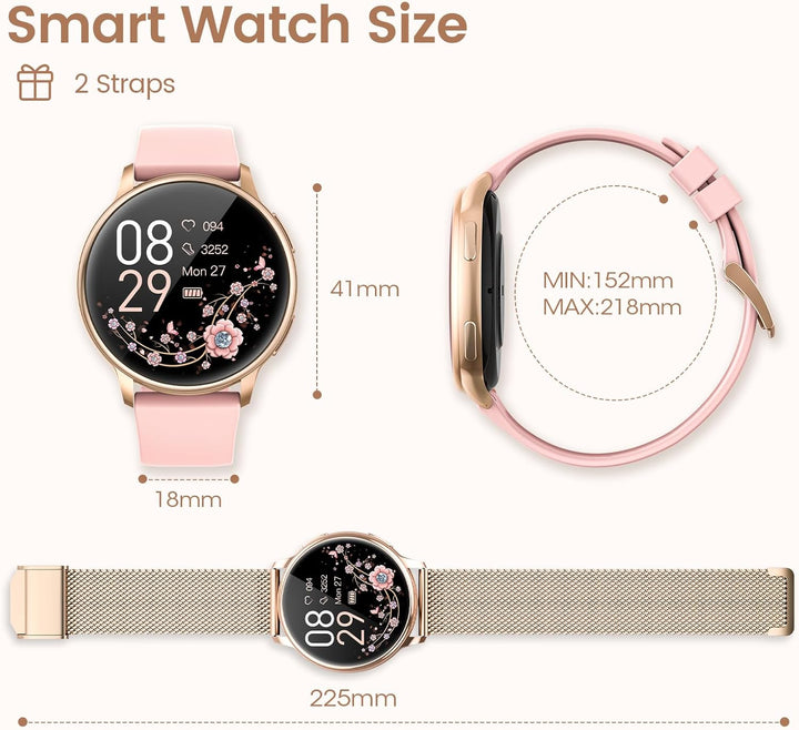 RUXINGX Smartwatch Damen mit Telefonfunktion 1.32" HD Voll Touch Screen, Armbanduhr mit SpO2 Pulsuhr