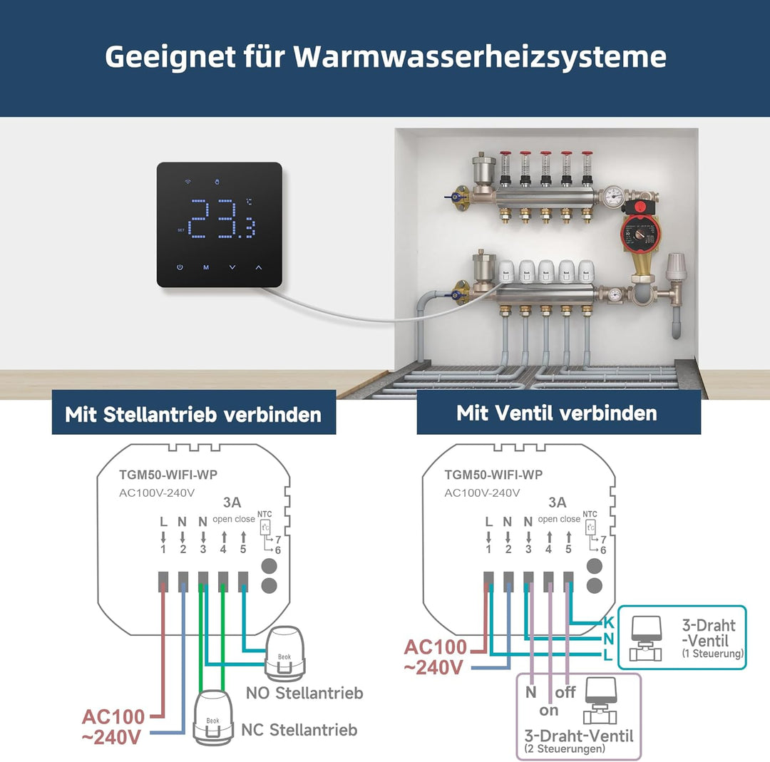 Beok Thermostat Fussbodenheizung Wasser, Tuya WiFi Raumthermostat Fussbodenheizung Thermostate Heizu