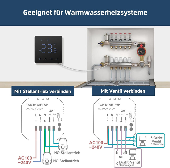 Beok Thermostat Fussbodenheizung Wasser, Tuya WiFi Raumthermostat Fussbodenheizung Thermostate Heizu