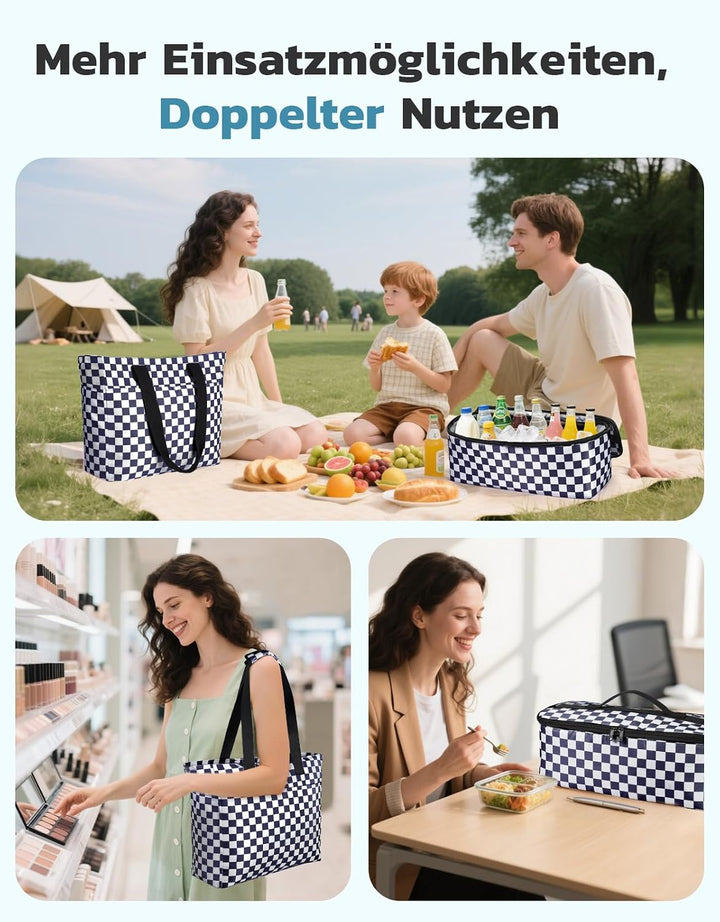 ISEYOU Strandtasche XXL Familie mit Kühltasche, Gross Strandtasche mit Reissverschluss Wasserdicht S
