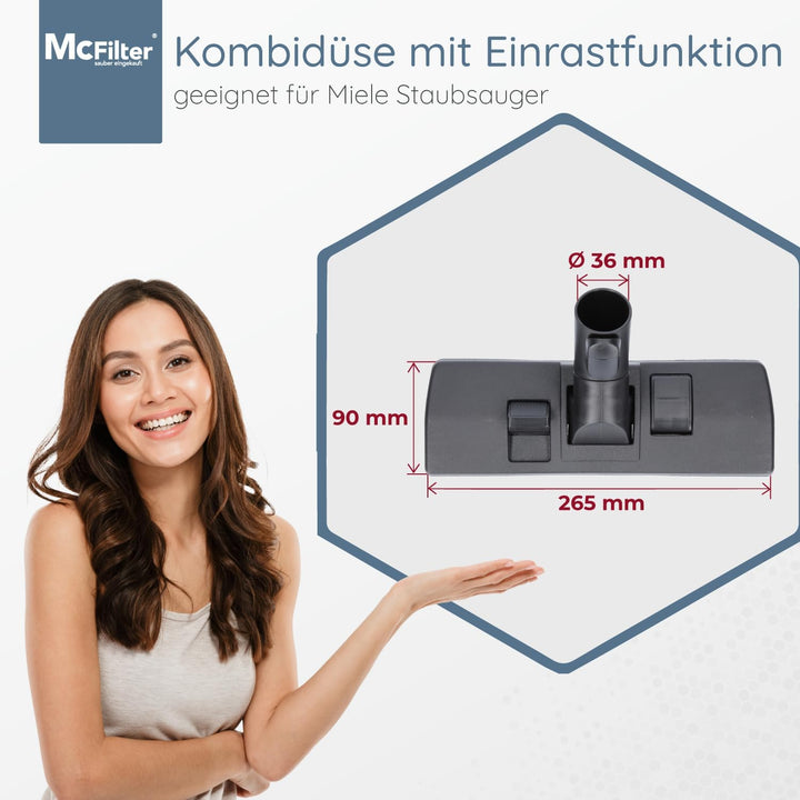 McFilter | Bodendüse geeignet für Miele Compact Complete C2 Staubsauger Serie, Staubsaugerdüse mit 3