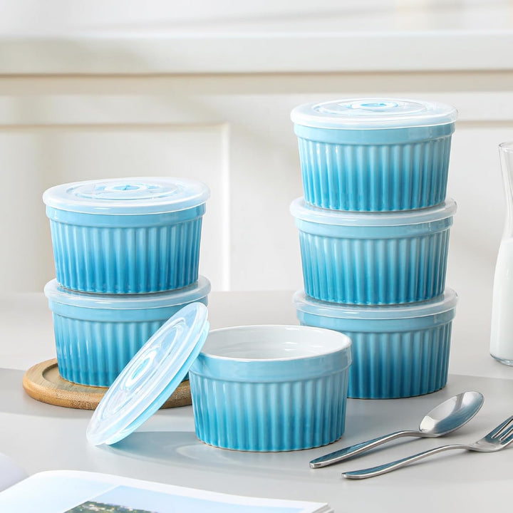 vancasso RAMEKINS 200ml Soufflé Förmchen Set von 6, Ø9,5cm Creme Brulee Schälchen Backofen sicher, P