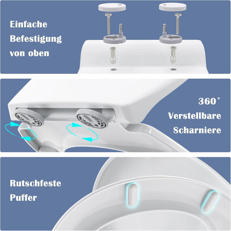 STOREMIC Toilettendeckel mit Absenkautomatik,Klodeckel mit Magnetisch zu befestigenden Toilettensitz