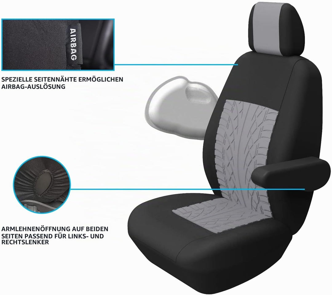 TOYOUN Universal Sitzbezüge Auto für Transporter LKW Vordersitze Autositzbezüge 3D-Reifen-Spur-Muste