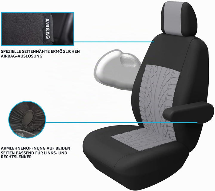 TOYOUN Universal Sitzbezüge Auto für Transporter LKW Vordersitze Autositzbezüge 3D-Reifen-Spur-Muste