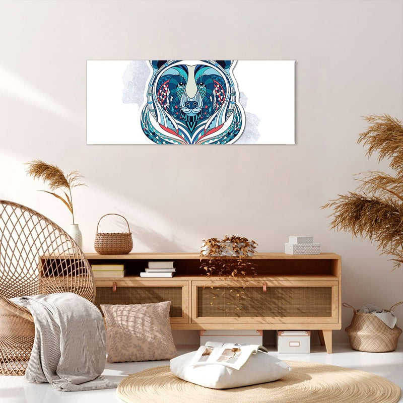 Wandbilder Dekoration Wohnzimmer Bär Illustration Traum blumig Panorama Bilder auf Leinwand 120x50cm