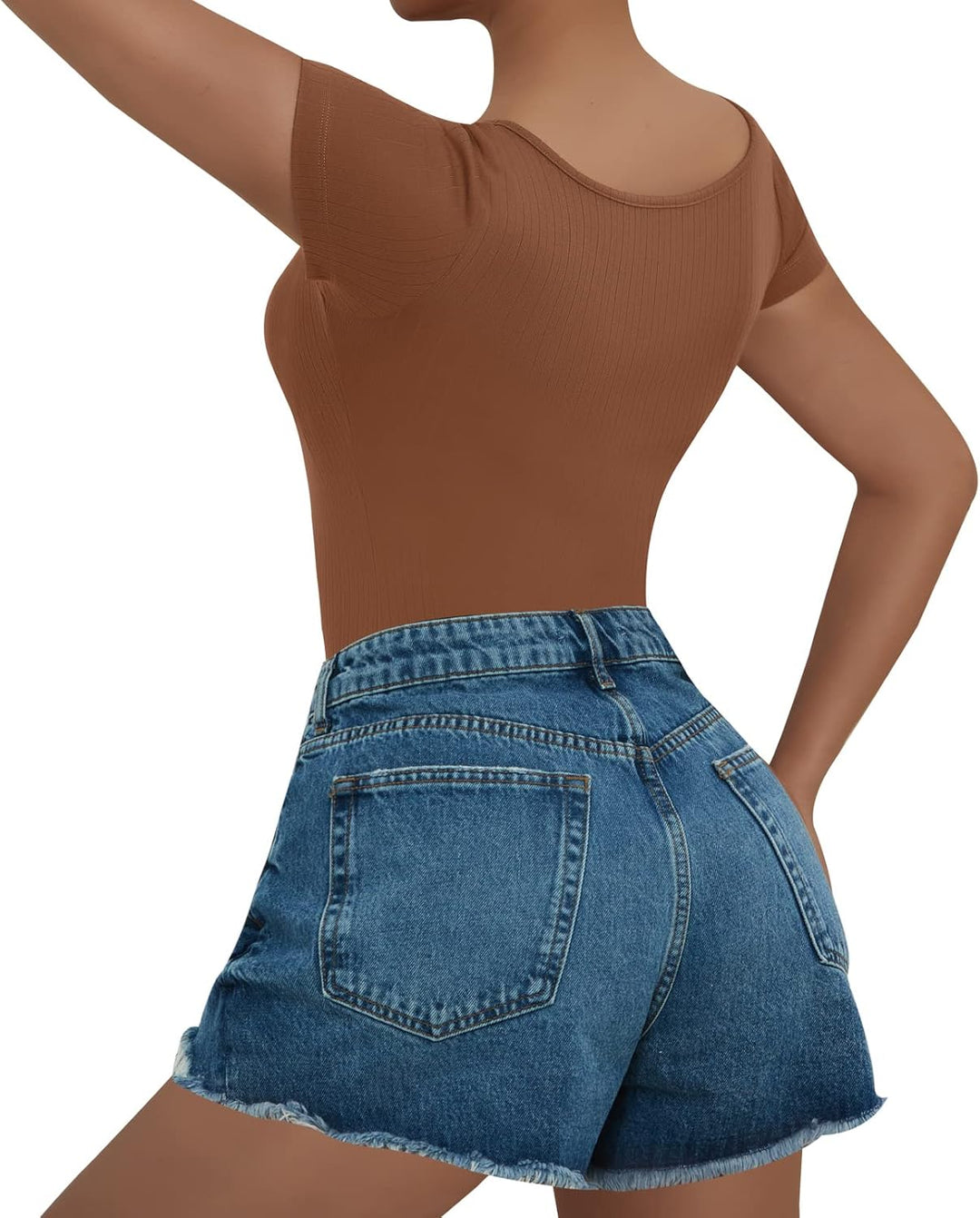 RoomTour Damen Body Elegant Bodysuit Knopf nach unten Stringbody Damen Runder Kragen Bodies for Dame