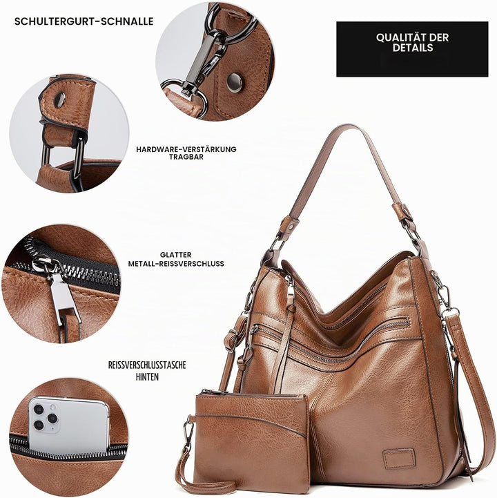Lifetooler Handtaschen Set Gross Leder Tasche Schultertasche Hobo Taschen Damen Portemonnaie Geschen