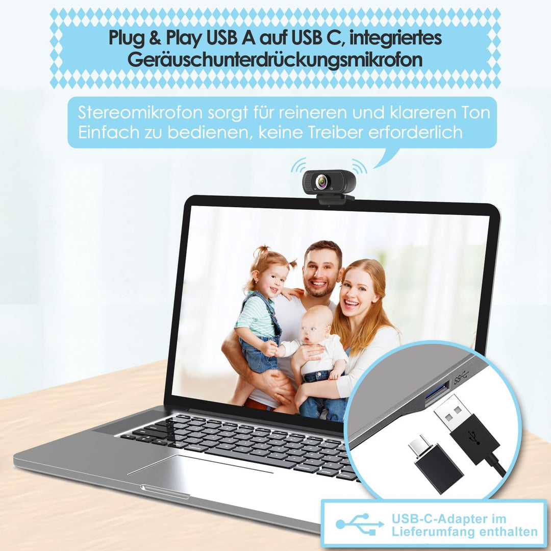 ToLuLu USB C Webcam for PC: 1080P HD Web Cam with Mic,Computer Camera with Privacy Cover & Tripod St