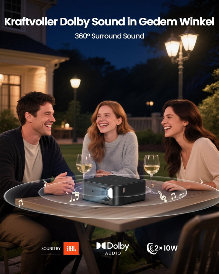 Beamer Eingebauter TV-Dongle mit NFC und Autofokus,Dolby Audio/Sound von JBL LED Beamer,WiFi6 Blueto