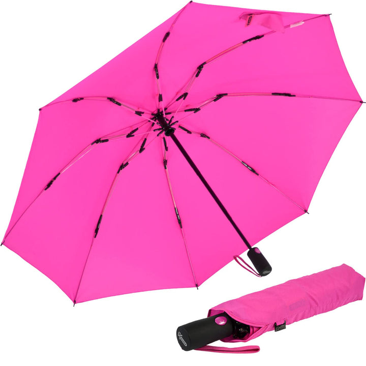 iX-brella Reverse umgekehrt öffnender Fiberglas-Taschenschirm mit farbigen Speichen - neon-pink, Neo