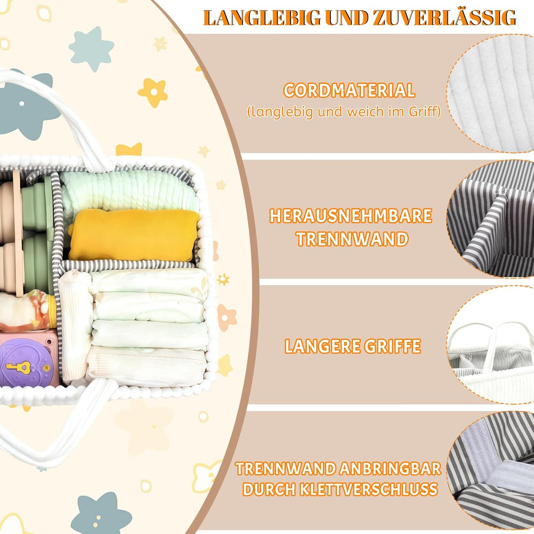 Wickeltisch Organizer, Baby Windel Caddy Korb, Wickeltasche Organizer mit Fächern & Griffen, Cord Wi