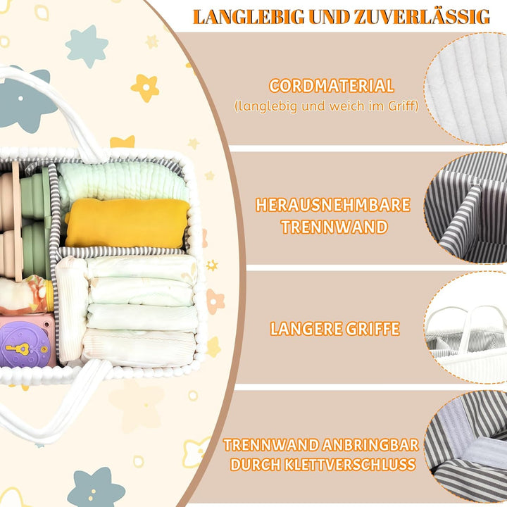 Wickeltisch Organizer, Baby Windel Caddy Korb, Wickeltasche Organizer mit Fächern & Griffen, Cord Wi