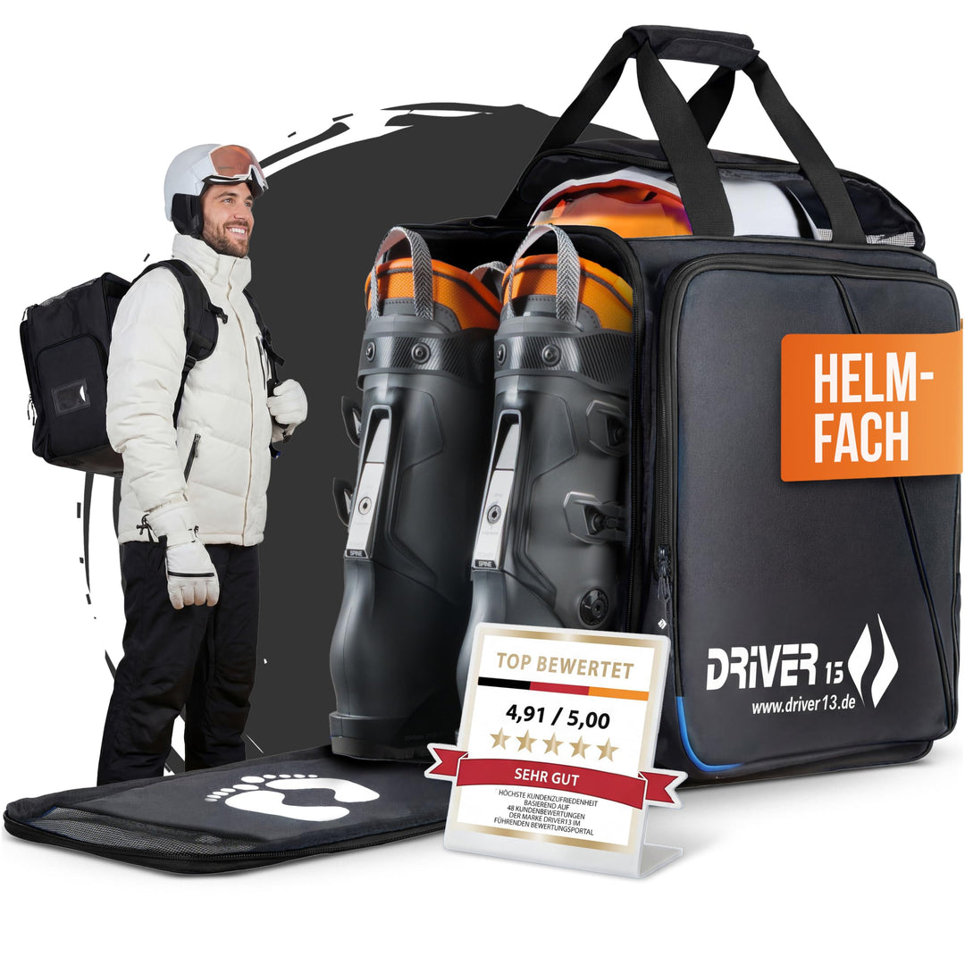 Driver13 ® Skistiefelrucksack mit Helmfach + Skischuhrucksack mit Helmfach für Hart + Snowboard Boot