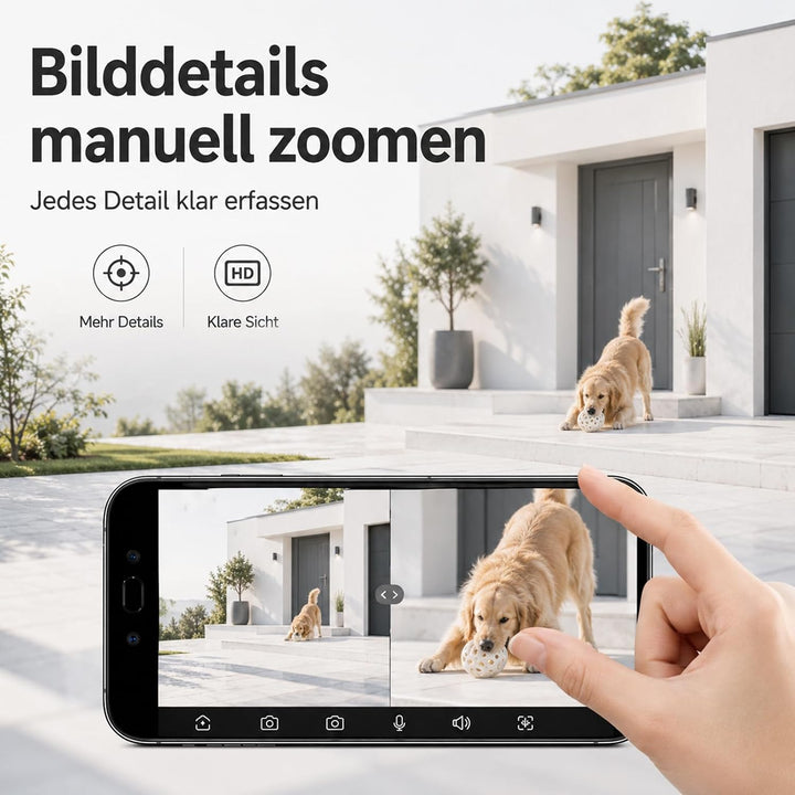 Überwachungskamera Aussen, 6MP Dual-Lens WLAN, 2.4/5 GHz | Kamera mit Grossem Sichtfeld und Schwenk/