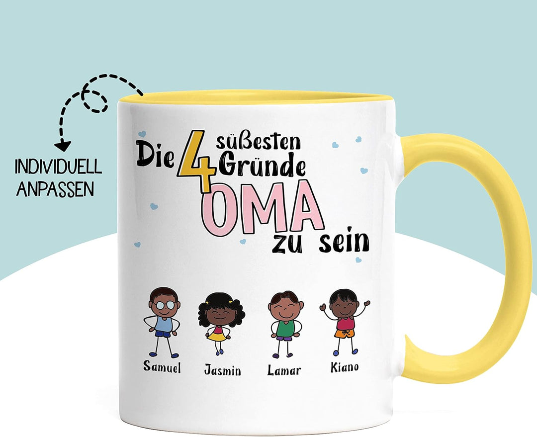 Oma Tasse Gelb Geburtstag Personalisiert für Oma Enkel Enkelin Baby Geschenk Kinder Oma Geschenk Mut