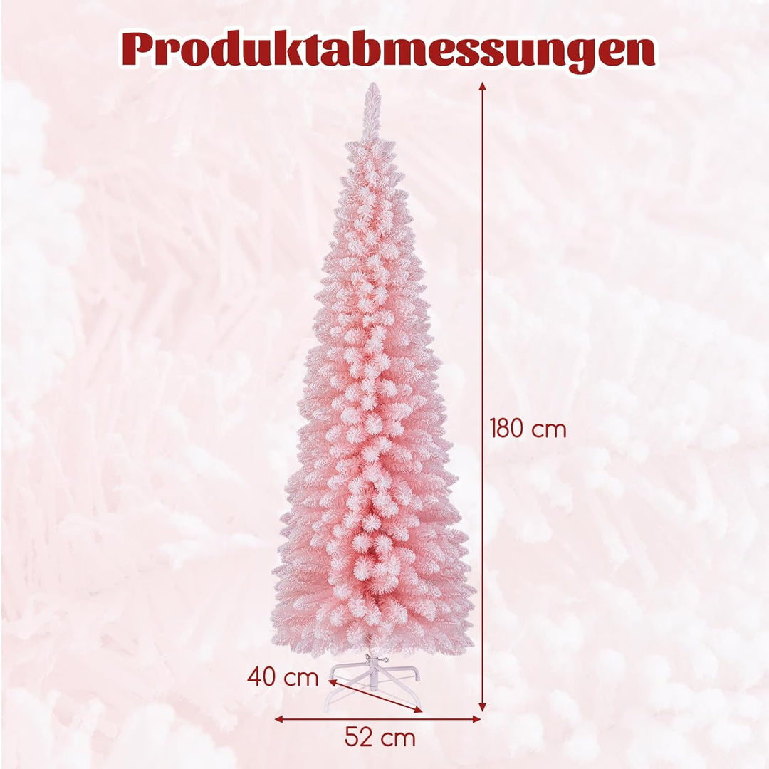 COSTWAY künstlicher Weihnachtsbaum Bleistift, 180 cm Tannenbaum mit Schnee, Christbaum mit 460 Zweig