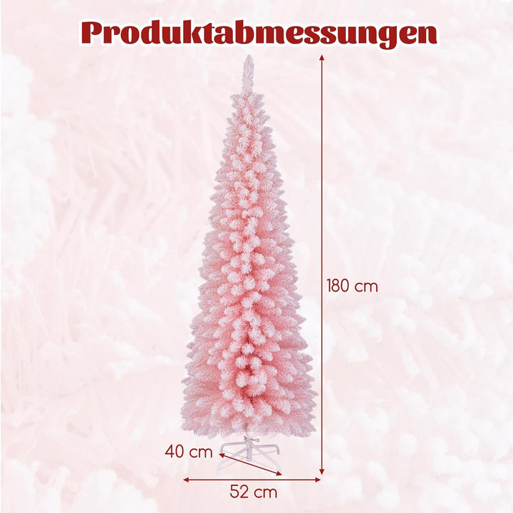 COSTWAY künstlicher Weihnachtsbaum Bleistift, 180 cm Tannenbaum mit Schnee, Christbaum mit 460 Zweig