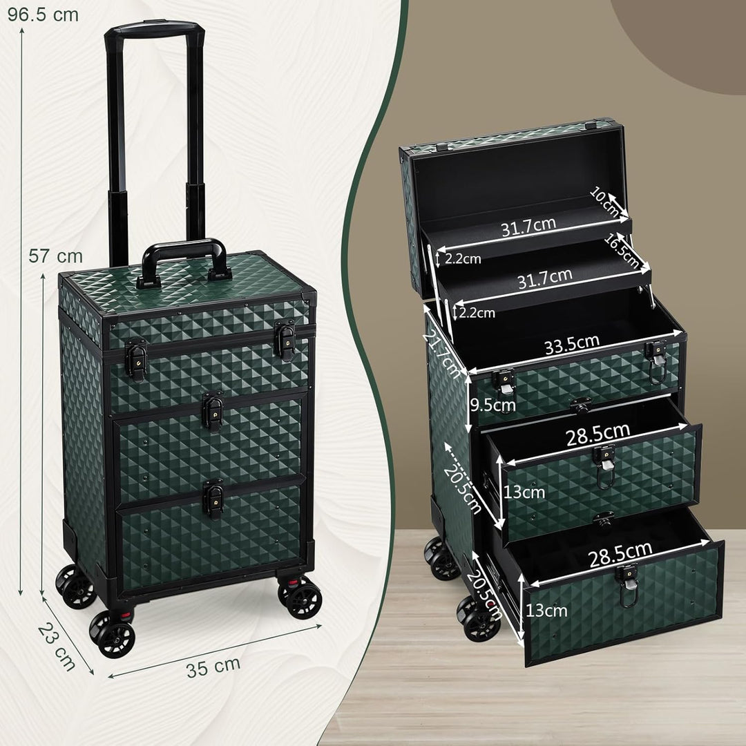 Kosmetikkoffer Kosmetik Trolley mit 2 Schubladen Friseurkoffer Gross Nageldesign Koffer Werkzugkoffe