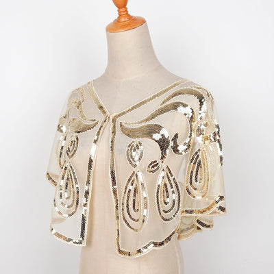 keland Damen Festlich Pailletten Umhang Schal Schultertuch Stola Tuch für Abendkleid X-gold, X-gold