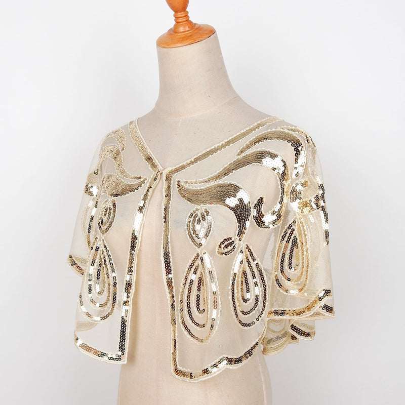 keland Damen Festlich Pailletten Umhang Schal Schultertuch Stola Tuch für Abendkleid X-gold, X-gold