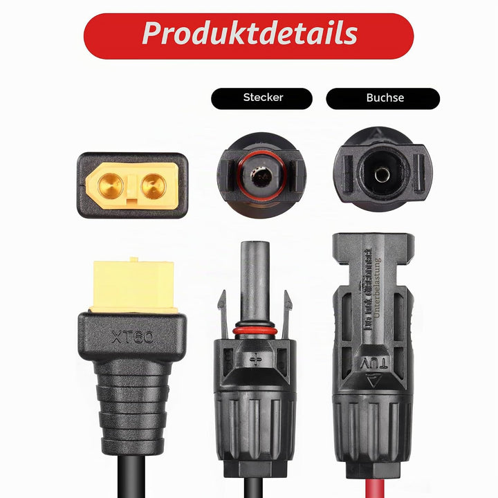CERRXIAN 6FT Solarstecker auf XT60-Adapter-Verlängerungskabel, 14AWG XT60-Buchse auf Solarpanel-Stro