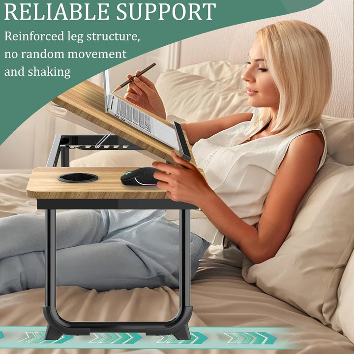 Soontrans Laptoptisch 63x27x33CM, Laptop Tisch mit Winkelverstellbar und Cup Slot, MDF, Betttisch mi