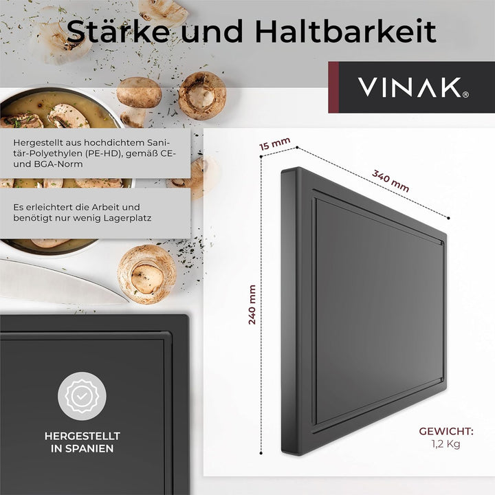 Küchenschneidebrett mit Nut und rutschfesten Stollen | Hergestellt aus widerstandsfähigem und antiba