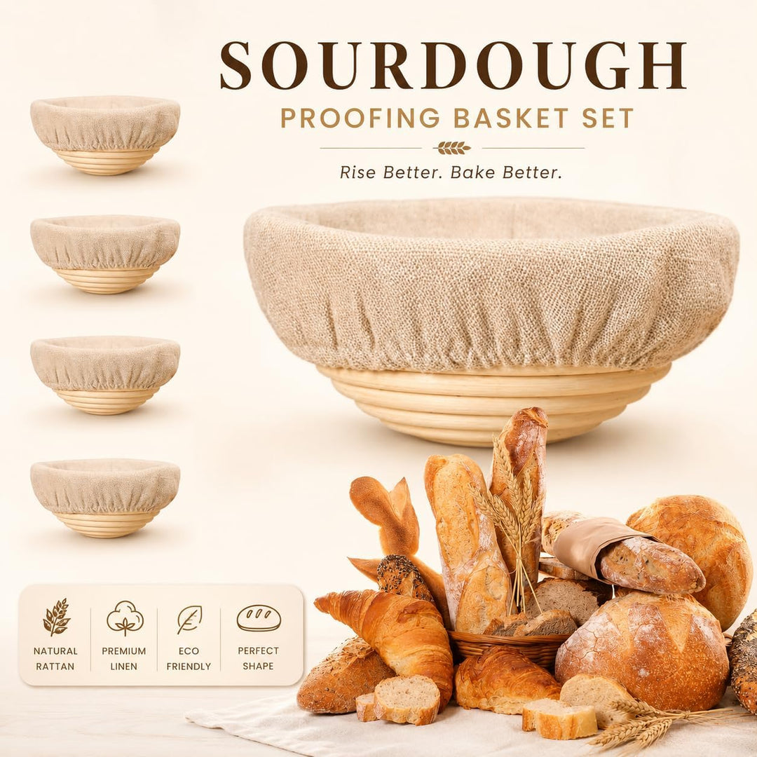 Gärkörbchen, Gärkorb, Rund Zum Brotbacken 6er Set, Gärkorb Brot mit Waschbarem Leineneinsatz, natürl