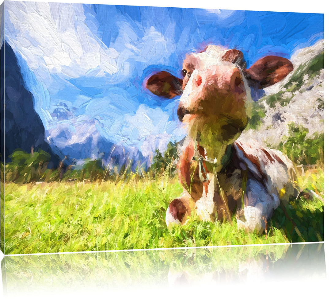 Pixxprint Kuh im Karwendelgebirge Kunst als Leinwandbild/Grösse: 100x70 / Wandbild/Kunstdruck/fertig