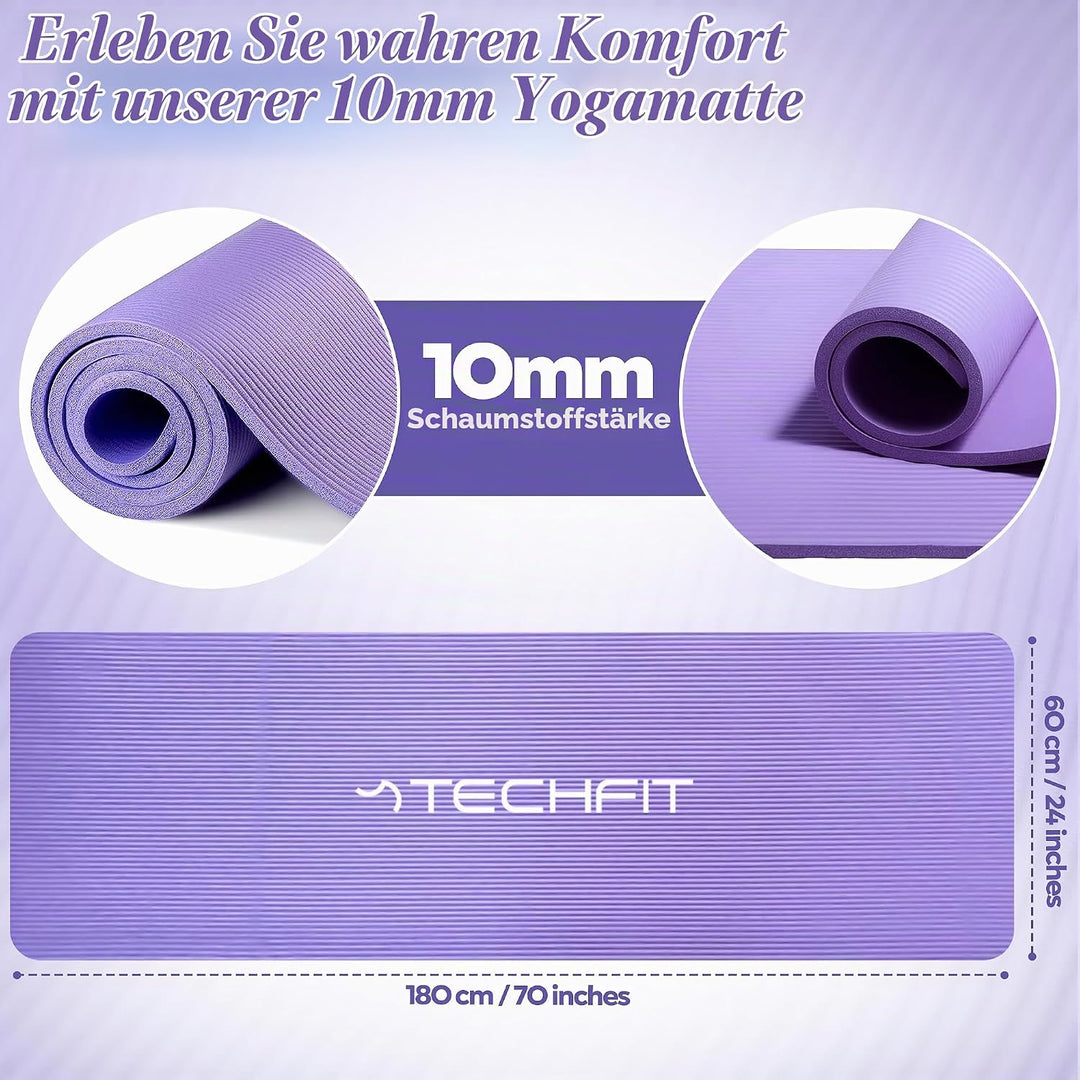 TechFit Yogamatte Rutschfest für das Fitnessstudio zu Hause - Pilates Matte für das Heimtraining, Yo