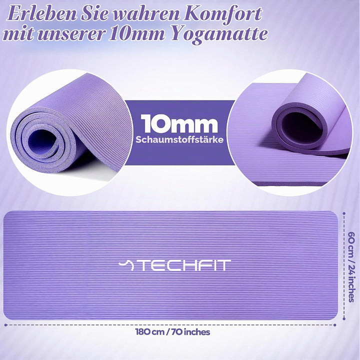 TechFit Yogamatte Rutschfest für das Fitnessstudio zu Hause - Pilates Matte für das Heimtraining, Yo