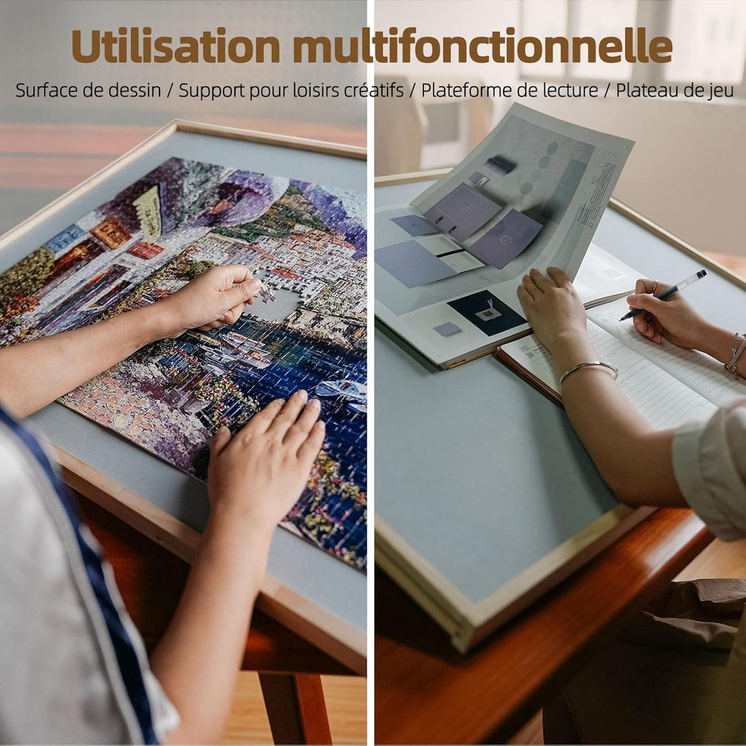2-in-1 Kipp- und Drehpuzzle-Brett als Geschenk für Erwachsene – Holz-Puzzle-Tisch mit 4 Schubladen (