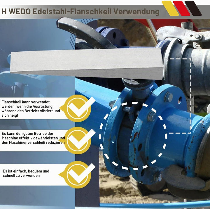 WEDO Edelstahl Flanschkeil,50 x 10 x 100mm,Keil für Rohrverschraubung,Schweisswerkzeug,Metallflansch