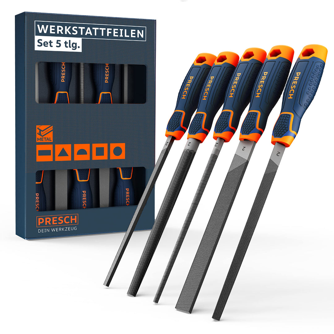 Presch Werkstattfeilen Set 5tlg. - Hochwertiges Metallfeilen Set mit Hieb 2 inkl. Flachstumpffeile,