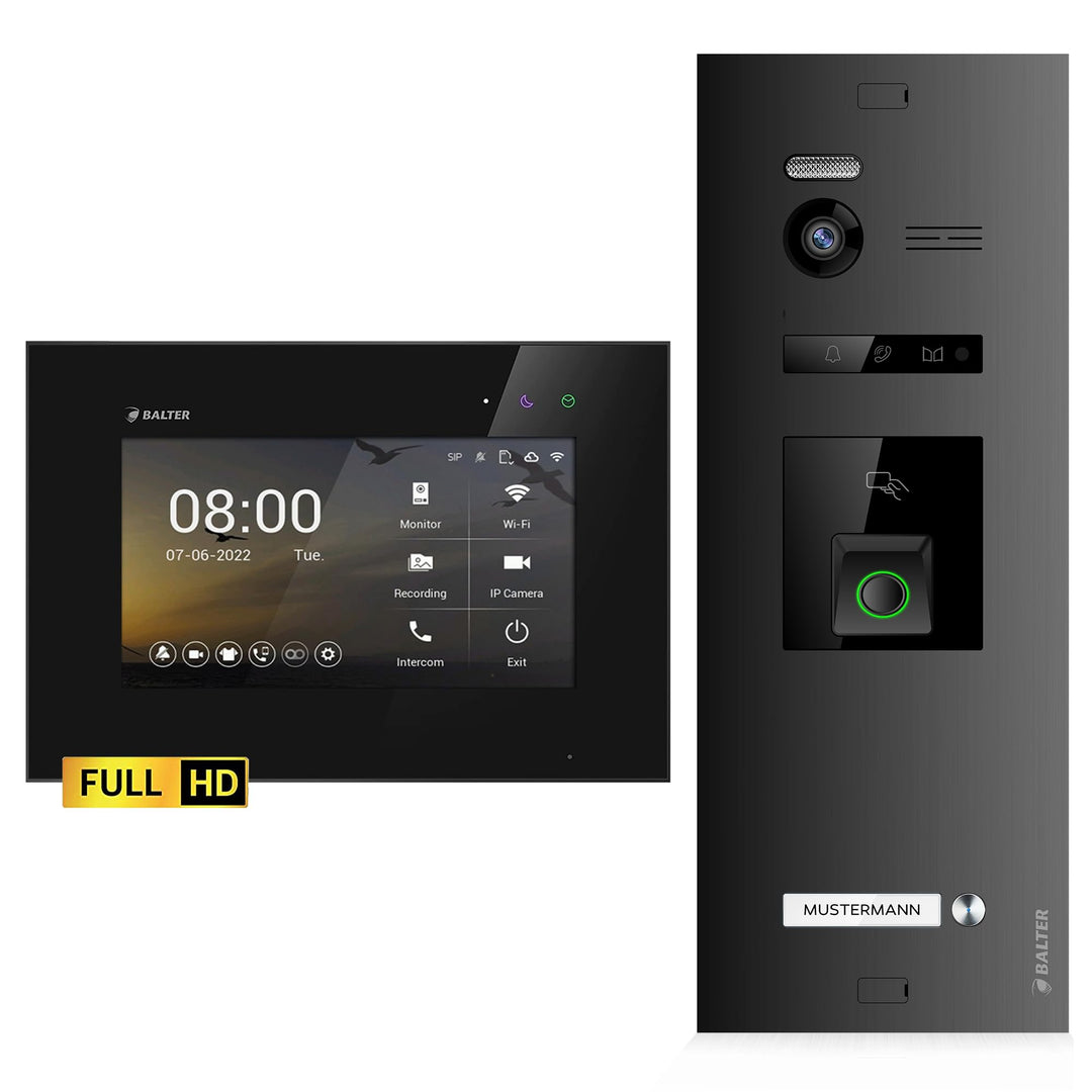 Balter EVO-HD Video Türsprechanlage mit Fingerprint, Video Türklingel, 1 Familienhaus, 1x 7 Zoll Mon