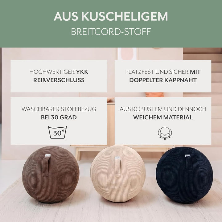 VLUV® BOL VLIP Sitzball Büro Ergonomisch [Atmungsaktiv mit Tragegriff und Wegrollschutz] Waschbarer