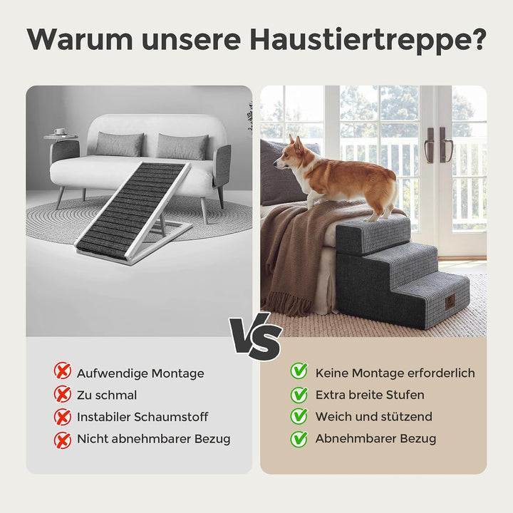 Sytopia Hundetreppe 40 cm hoch 3 Stufen, Hundetreppe für Bett und Sofa für Kleine Hunde, Haustiertre